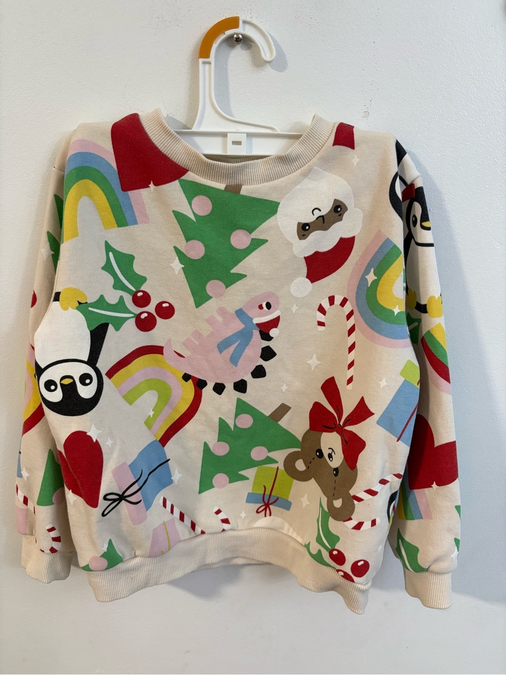 4/30$ H&M Cream Holiday Print Crewneck Sweater 4-6 years